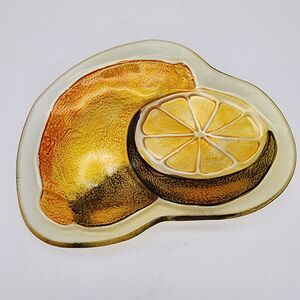 Lemon Embossed Glass Platter Textured Dichroic Tray MCM Retro 9x6.5" Vintage 70s